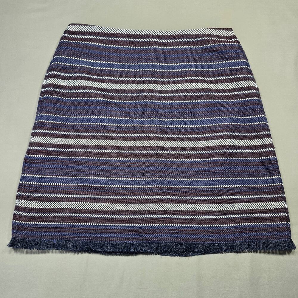 Loft Outlet Raw Hem Mini A-Line Skirt Womens Size 4 Navy Blue Striped Lined Zip